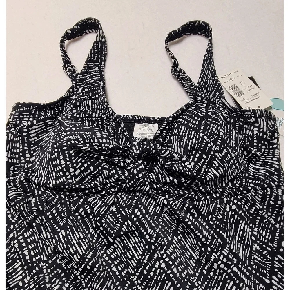 Swim Solutions Women's Black White Geometric Bow Front Swim Dress Size 14 - Picture 6 of 9